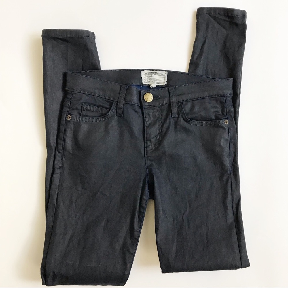 Current/Elliott The Ankle Blue Coated Skinny Jeans 25